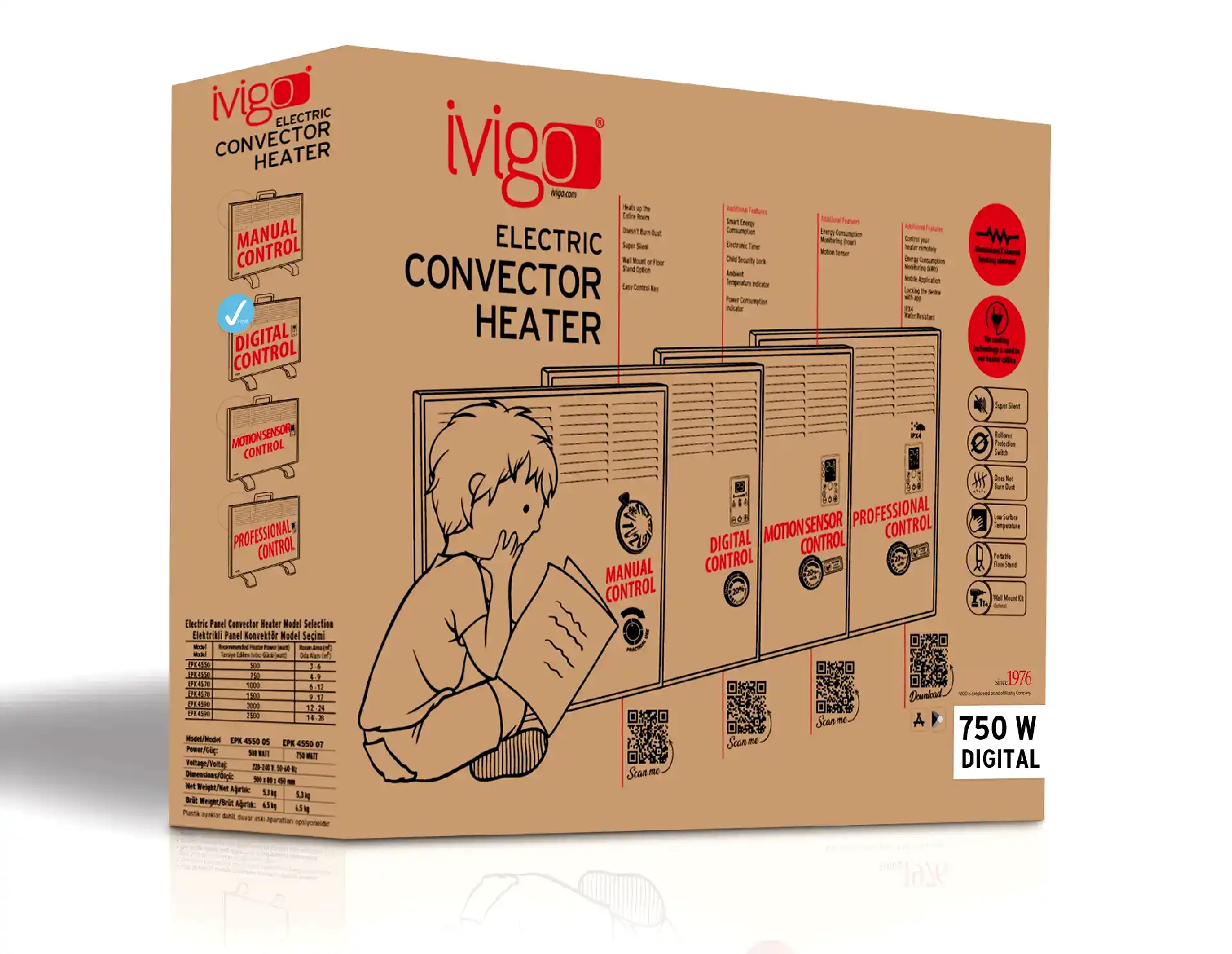 İVİGO EPK 1000 Watt Dijital Konvektör Isıtıcı Beyaz