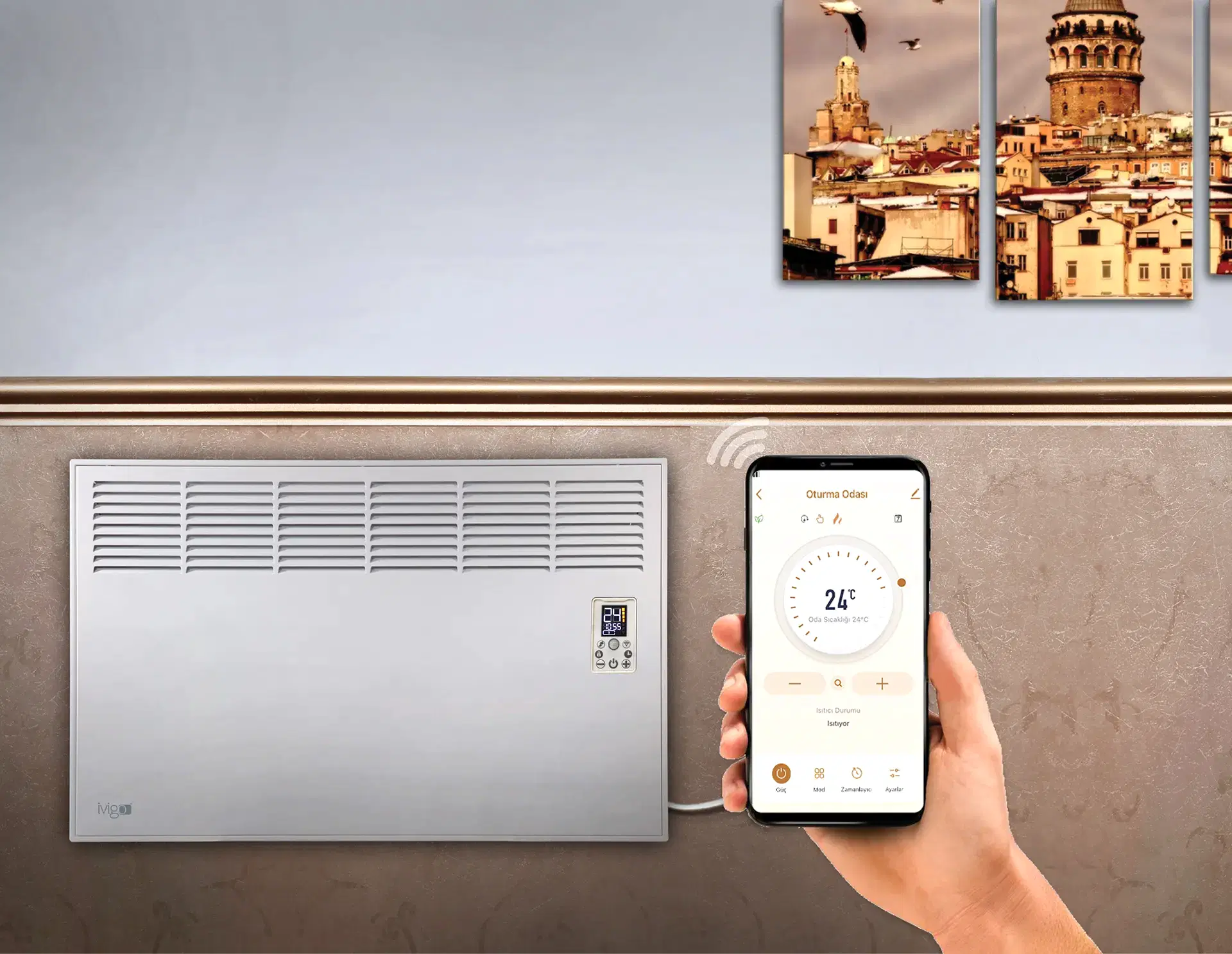 İVİGO EPK 1000 Watt Profesyonel Wi-Fi Konvektör Isıtıcı Beyaz Ayak + Askılı