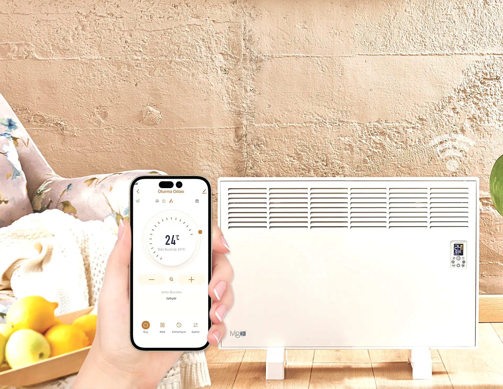 İVİGO EPK 1500 Watt Profesyonel Wi-Fi Konvektör Isıtıcı Beyaz Ayaklı