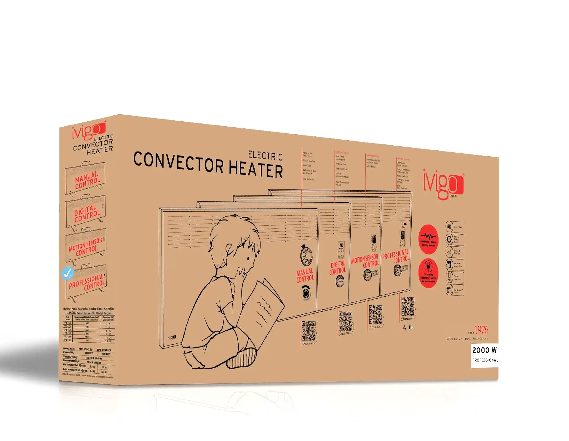 İVİGO EPK 750 Watt Profesyonel Wi-Fi Konvektör Isıtıcı Beyaz Ayak + Askılı